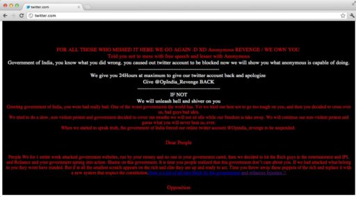 Read more about the article Anonymous Hacks Into Reliance Servers In India, Redirects Traffic To Warning Page
