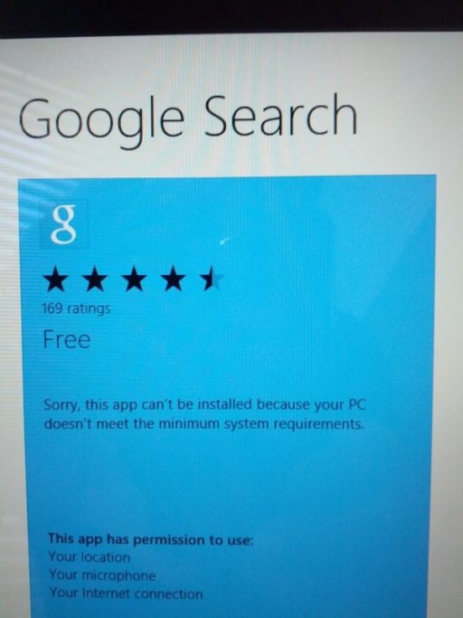 Read more about the article Windows RT Doesn’t Meet Google Search App System Requirments