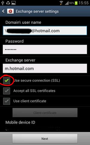 hotmail email settings android