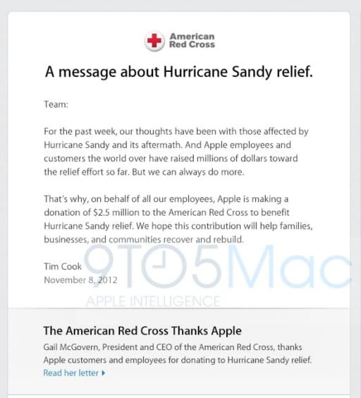 Read more about the article Apple Donates $2.5 Million For Hurricane Sandy Victims