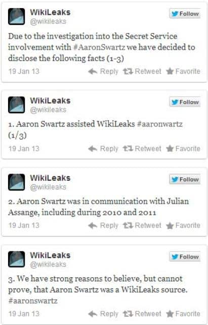 Read more about the article Wikileaks Breaks Anonymity, Says Aaron Swartz Provided Information Anonymously