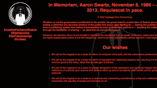Read more about the article Anonymous Protests Aaron Swartz’s Suicide By Hacking MIT Website
