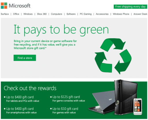 Read more about the article Microsoft Offers $400 Gift Card For Going Green