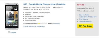 T-Mobile HTC One Available For Pre-Order On Best Buy For $249