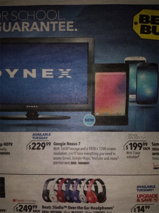 Read more about the article Upcoming Nexus 7 Press Shot Leaked, Spotted In Best Buy Ad Confriming 1080p Display