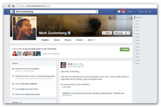 Read more about the article Hacker Posts Vulnerability On Mark Zuckerberg’s Facebook Wall