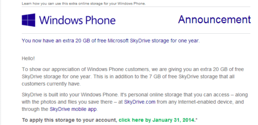 Read more about the article Microsoft Announces 20GB Free SkyDrive Storage For All Windows Phone Users