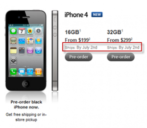 Read more about the article iPhone 4 Out of Stock in US, New Orders Will Ship In July